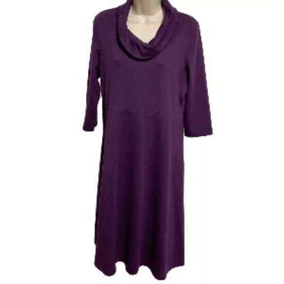 Lands' End Dresses & Skirts - LANDS END Jersey Sweater Dress Purple Eggplant 3/4 Sleeve Medium Petite